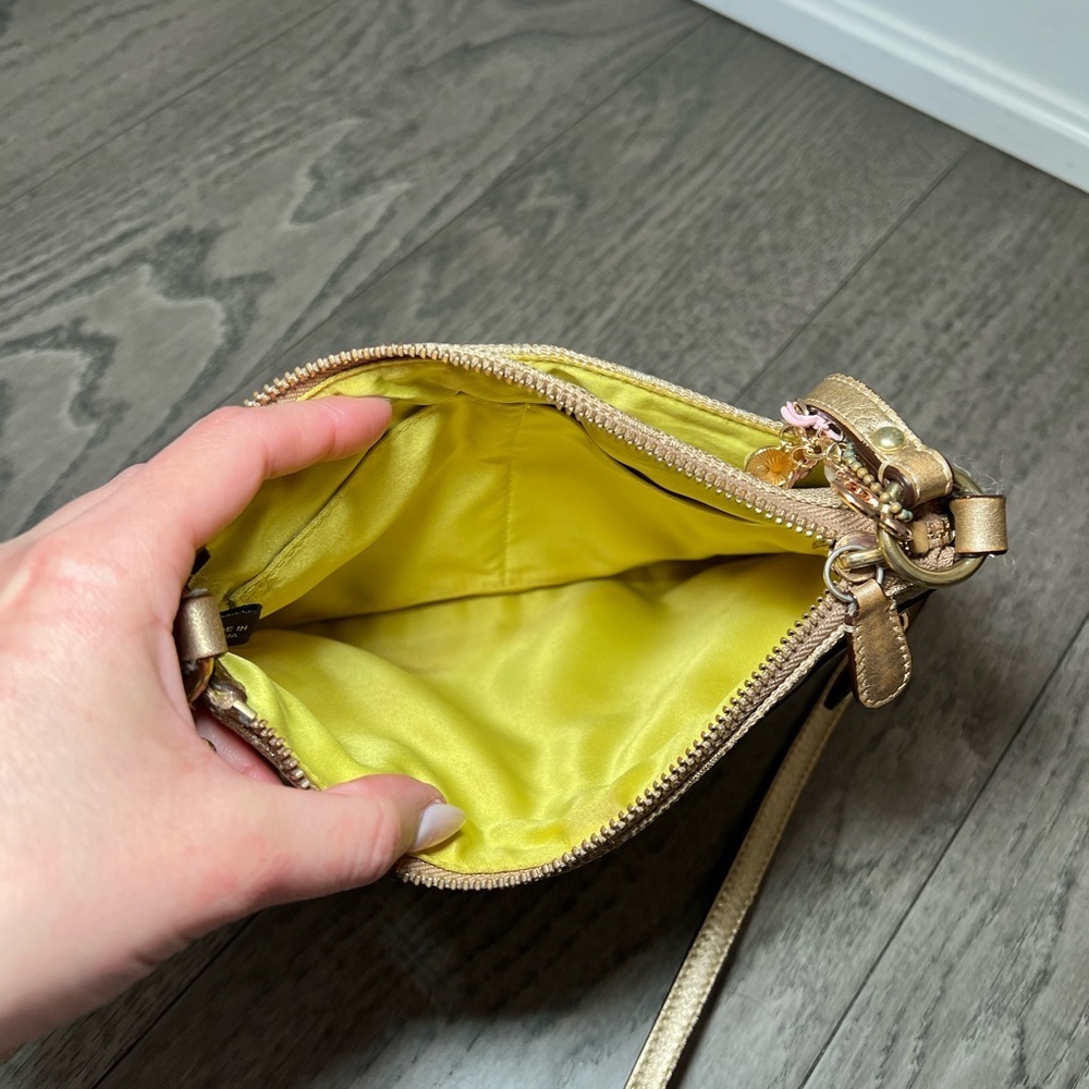 Coach Metallic Beige Signature Crossbody Bag with Floral Charm - Picture 8 of 11